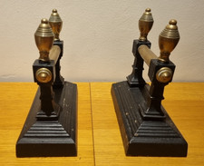 Handsome Pair of Antique Victorian Fire Dogs / Andirons in Cast Iron & Brass