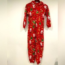 Christmas print pajamas zip up hooded one piece footless youth size 10 unisex