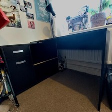Adjustable L-shaped Black Desk With Storage