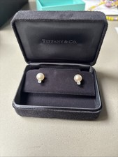Tiffany & Co. Pearl and Diamond 18k White Gold Stud Earrings w/Box Case
