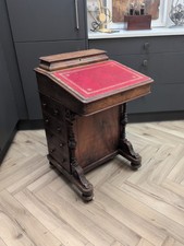 Early Victorian Red Leather Davenport Desk On Castors