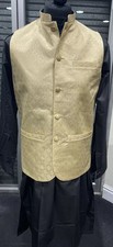 Mens Eid party Weeding Waistcoat Nehru Jacket Asian Indian Pakistani- Gold
