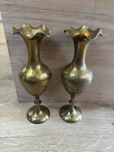 Vintage pair brass vases - vintage,