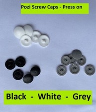 Screw Cap Covers - Press On - Star Head Pozi - Push Fit - White, Black & Grey