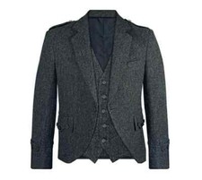 Scottish charcoal grey jacket  wool Argyle jacket kilt jacket and waistcoat