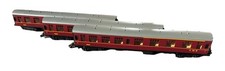 O Gauge LIMA  Rake of 3 LMS Coaches. Maroon plastic Bodies Good Used