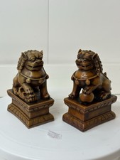 Vtg Pair Of Foo Dogs Dark Red