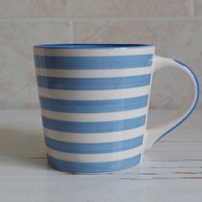 Cornish Coast Mug Cup Blue White Stripe Earthware H 9.5cm Cottagecore Farmhouse