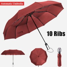 Automatic On/Off Folding Umbrella Windproof Travel Compact Anti-UV Sun Rain Red