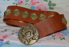Vintage MOSCHINO Cheap & Chic Gold Coin Detailed Leather Belt Approx 35" Long
