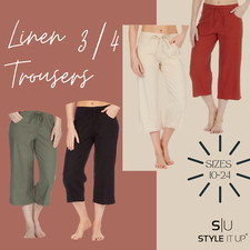 Womens Ladies Linen 3/4