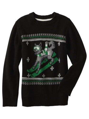 Little boys black skiing wolf - black,