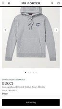 GREY GUCCI COTTON JERSEY HOODED SWEATSHIRT SIZE MEDIUM