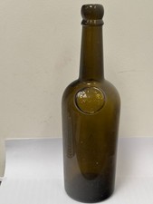 59414 Old Vintage Antique Glass Bottle Black Glass Wine clubland white port seal