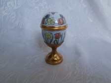 TOYE KENNING & SPENCER TULIPS DAFFODILS EGG SHAPED ENAMEL TRINKET BOX WITH STAND