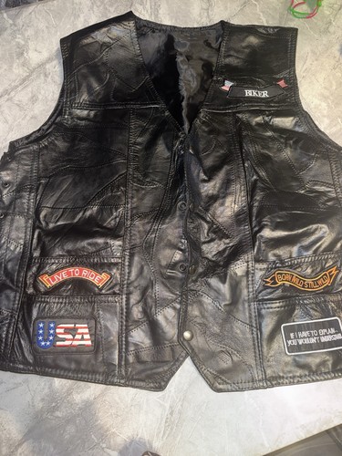 Vintage black leather biker - vintage,