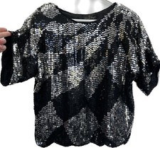 Vintage Razzle Dazzle Pure Silk Sequin Embellished Blouse Top Size 14 Occasion