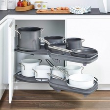 Kitchen Carousel Corner Pull Out Unit Grey Shelves Twin Trays Luxury 900/1000mm