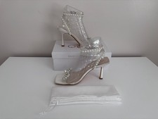 Quiz Bridal Ladies White Pearl Bow Clear Heeled Sandals - Size 5