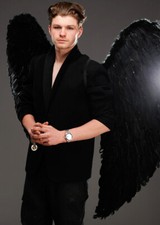 Mens Black Feather Extra Large Gothic Fancy Dress Angel Cosplay Wings XL 120cm