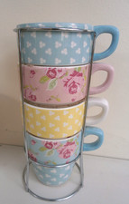 Set Of Four Stackable Cups with Stand  - Floral Rose Cottage Core by Avon