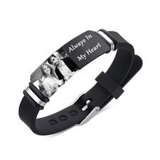 Personalised Photo Engraved Bracelet with Custom Text – Black  Christmas Gift