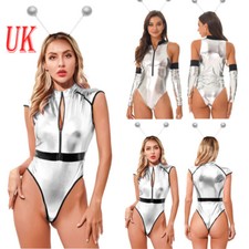 UK Women's Shiny Space Cadet Alien Galaxy Traveler Role Play Bodysuit Hair Hoop