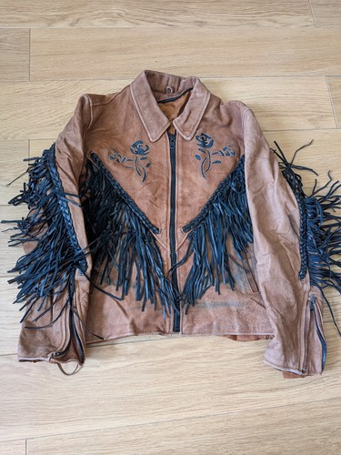 Vintage brown leather fringe - brown,