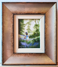 MARY SHAW Framed Original Miniature Oil Painting Girl in Lavender Field