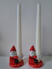 Vintage Bisque Cake Decoration Christmas Santa Elf Candle Sticks Candle Huggers