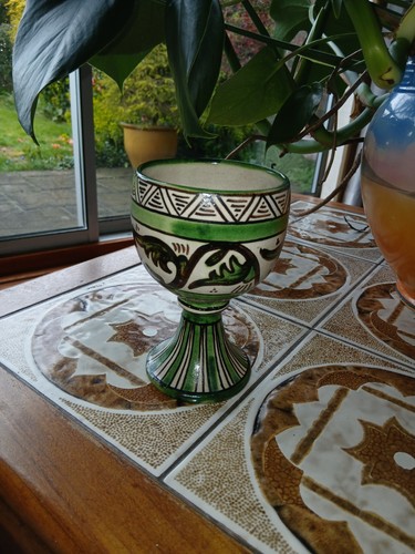 Vintage spanish pottery goblet - vintage,