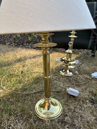 Pair brass table lamps with - brass,