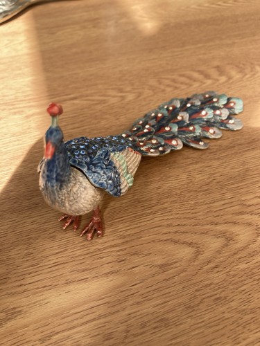 Vintage metal enamel peacock - enamel,