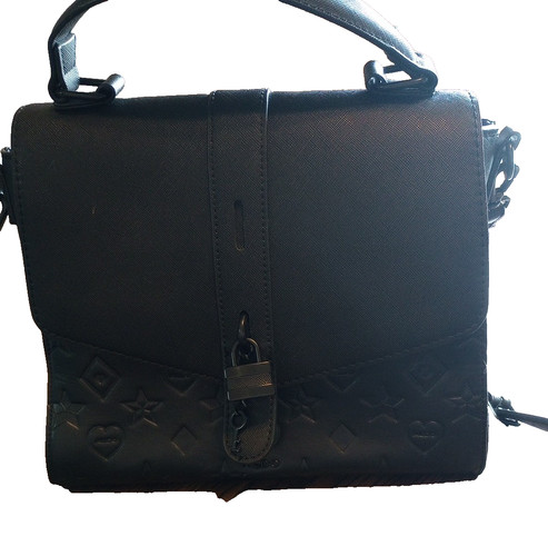 Aldo black embossed top - embossed, handle