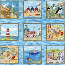 Seaside Scene Image Panels Quilting Fabric 50 Panels Each 8cm Square 
