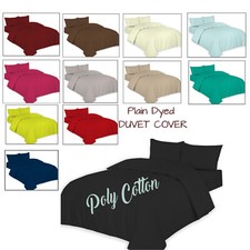 Duvet Quilt Cover Plain Dyed Polycotton with Pillowcase Bedding Set in All Sizes