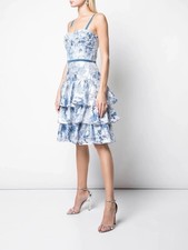 Marchesa Nottre Tiered Velvet Trimmed Organza Dress, Blue, Size UK8 BNWT