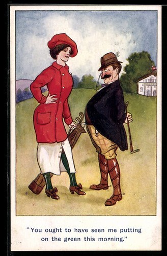 Couple with golf clubs - , in