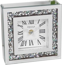 Mantel Clock Square Mirrored Crystal Border Roman Numerals Quartz Widdop HE1289