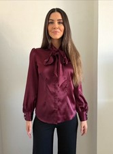 Monsoon Wine Satin Pussybow Blouse Size 10- 22
