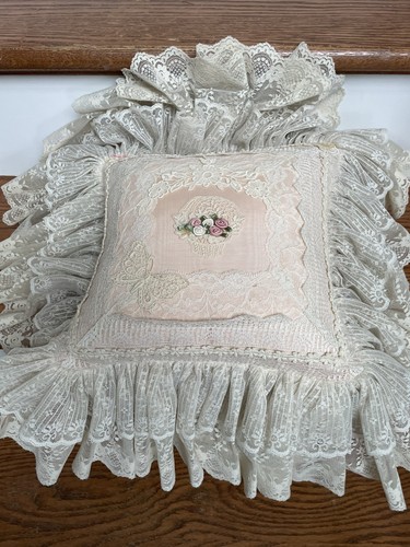 Vintage lace throw pillow pink - throw,