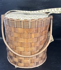 Ingenious Vintage Stacking Wicker Sewing Basket With Lift Out Compartments 13” H