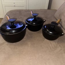 Cooks Cast Iron Saucepans Size 19cm 18cm and 15.5 Diameter 3 Piece Set