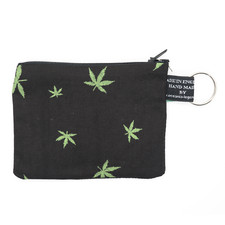 Hemp Leaves Coin & Card Purse Cash Money 100% Cotton Fabric