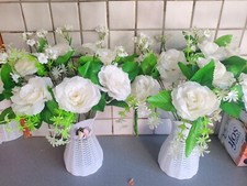 Pair of artificial cream roses & gypsophila flower & vases Decorations
