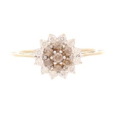 9Carat Yellow Gold 0.25ct Cognac & White Diamond Cluster Ring (Size O 1/2)
