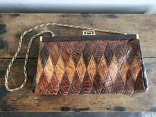 Vintage 1960s Snakeskin Handbag By Jane Shilton. Gold Coloured Metal Strap.