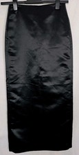 Zara Skirt Maxi Length Black Satin Style Fabric Size XS UK8 Rear Slit Pockets
