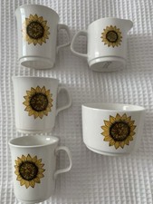 J&G Meakin Galaxy Milk Jugs & Sugar Bowl Staffordshire English Green Blue