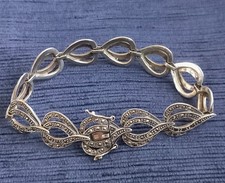 Antique Vintage Sterling Silver 925 Bracelet with Marcasite Links - safety lock